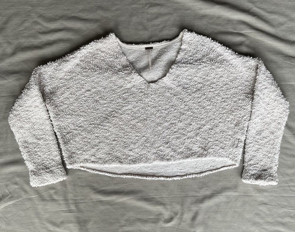 Free People Popcorn Pullover Sweater Women’s XS Ivory Boucle Crop Oversized Boho